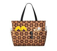 QPIPGER Borsa da viaggio in vimini intrecciata con stampa a griglia, grande, da donna, impermeabile, a prova di sabbia, con tasche con cerniera