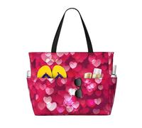 QPIPGER Borsa da viaggio per la spiaggia con stampa a cuore di San Valentino per le donne impermeabile a prova di sabbia borsa tote con tasche con cerniera