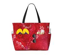 QPIPGER Borsa da viaggio per la spiaggia con stampa di fiori e cuori di San Valentino per le donne impermeabile a prova di sabbia borsa tote con tasche con cerniera