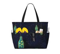 QPIPGER Bottiglie nel cielo notturno stampa grande spiaggia borsa da viaggio per le donne impermeabile sabbia vacanza Tote bag con tasche con cerniera