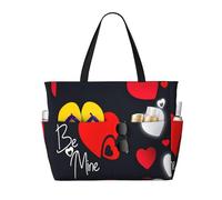 QPIPGER Grande borsa da viaggio da spiaggia con stampa di buon San Valentino per le donne impermeabile a prova di sabbia borsa tote con tasche con cerniera