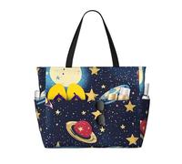 QPIPGER Grande borsa da viaggio da spiaggia con stampa di cielo stellato, universo, spaziale, impermeabile, a prova di sabbia, con tasche con cerniera