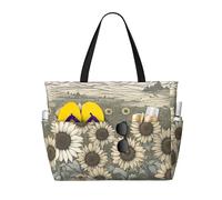 QPIPGER Grande borsa da viaggio da spiaggia con stampa di girasoli e camomilla, da donna, impermeabile, a prova di sabbia, con tasche con cerniera