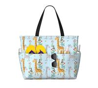 QPIPGER Graziosa borsa da viaggio con stampa di giraffa e fiori, da donna, impermeabile, a prova di sabbia, con tasche con cerniera