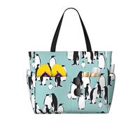 QPIPGER Graziosa borsa da viaggio con stampa di pinguini, da donna, impermeabile, a prova di sabbia, con tasche con cerniera