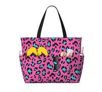 QPIPGER Graziosa borsa da viaggio da spiaggia con stampa leopardata, da donna, impermeabile, a prova di sabbia, con tasche con cerniera