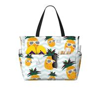 QPIPGER Simpatica borsa da viaggio con stampa ananas grande da spiaggia per le donne impermeabile a prova di sabbia borsa tote con tasche con cerniera
