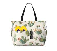 QPIPGER Simpatica borsa da viaggio con stampa di cactus, grande, da spiaggia, da donna, impermeabile, a prova di sabbia, con tasche con cerniera