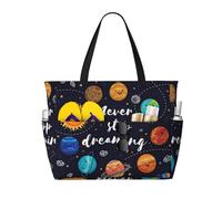 QPIPGER Simpatica borsa da viaggio con stampa di pianeti grandi, da donna, impermeabile, a prova di sabbia, con tasche con cerniera