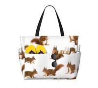 QPIPGER Simpatica borsa da viaggio con stampa scoiattolo grande borsa da spiaggia per le donne impermeabile a prova di sabbia borsa tote con tasche con cerniera