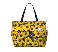 QPIPGER Simpatica borsa da viaggio da spiaggia con stampa di girasole per le donne impermeabile a prova di sabbia borsa tote con tasche con cerniera