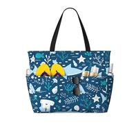 QPIPGER Simpatica borsa da viaggio da spiaggia con stampa di pesce blu per le donne impermeabile a prova di sabbia borsa tote con tasche con cerniera