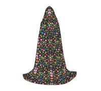 QPIPGER Sugar Horror Skull and Flowers Print Halloween Costume mantello con cappuccio mantello per uomo donna festa cosplay strega strega vichingo Robe S
