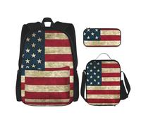 QPIPGER Zaino casual con stampa bandiera americana combinata con portapranzo termico e astuccio per matite, borsa Oxford 3 in 1