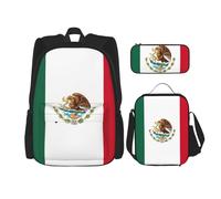 QPIPGER Zaino casual con stampa bandiera del Messico con portapranzo termico e astuccio per matite, borsa Oxford 3 in 1