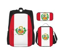 QPIPGER Zaino casual con stampa bandiera del Perù con portapranzo termico e astuccio per matite, borsa Oxford 3 in 1
