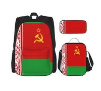 QPIPGER Zaino casual con stampa bandiera della Bielorussia con portapranzo termico e astuccio per matite, borsa Oxford 3 in 1