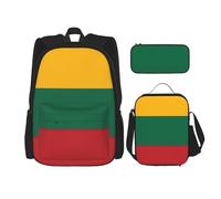 QPIPGER Zaino casual con stampa bandiera della Lituania con portapranzo termico e astuccio per matite, borsa Oxford 3 in 1