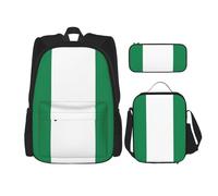 QPIPGER Zaino casual con stampa bandiera della Nigeria con portapranzo termico e astuccio per matite, borsa Oxford 3 in 1