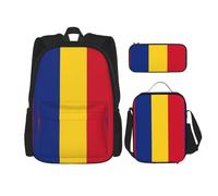 QPIPGER Zaino casual con stampa bandiera della Romania con portapranzo termico e astuccio per matite, borsa Oxford 3 in 1