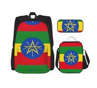 QPIPGER Zaino casual con stampa bandiera dell'Etiopia con portapranzo termico e astuccio per matite, borsa Oxford 3 in 1