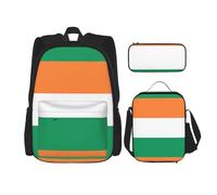 QPIPGER Zaino casual con stampa bandiera irlandese combinata con portapranzo termico e astuccio per matite, borsa Oxford 3 in 1