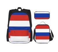 QPIPGER Zaino casual con stampa bandiera russa combinata con portapranzo termico e astuccio per matite, borsa Oxford 3 in 1
