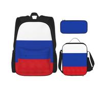 QPIPGER Zaino casual con stampa bandiera russa combinata con portapranzo termico e astuccio per matite, borsa Oxford 3 in 1