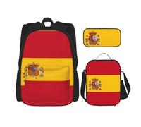 QPIPGER Zaino casual con stampa bandiera spagnola, con portapranzo termico e astuccio per matite, borsa Oxford 3 in 1