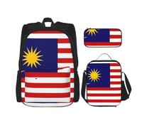 QPIPGER Zaino casual con stampa della bandiera della Malesia con portapranzo termico e astuccio per matite, borsa Oxford 3 in 1