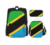 QPIPGER Zaino casual con stampa della bandiera della Tanzania con portapranzo termico e astuccio per matite, borsa Oxford 3 in 1