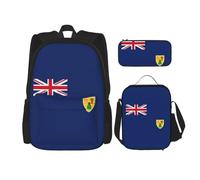QPIPGER Zaino casual con stampa della bandiera delle Isole Turks e Caicos con portapranzo termico e astuccio per matite, borsa Oxford 3 in 1