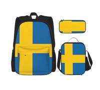 QPIPGER Zaino casual con stampa della bandiera svedese, con portapranzo termico e astuccio, borsa Oxford 3 in 1