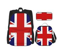 QPIPGER Zaino casual con stampa di bandiera inglese, con portapranzo termico e astuccio per matite, borsa Oxford 3 in 1