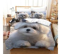 QPIRINMEX Cane maltese Copripiumino 3D Stampato Per Camera Da Letto Microfibra Morbida - Set Completo Con Federe Cuscino - Ideale Per Adulti Single(140x200cm)