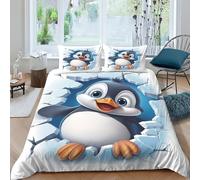 QPIRINMEX Carino pinguino Set Copripiumino Letto Singolo 3D Stampato Cartoni animati Ideale Per Bambini E Ragazzi - Morbida Microfibra Completo Di Federe Cuscino,Double(200x200cm)