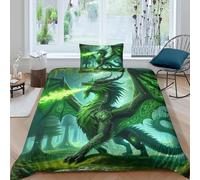 QPIRINMEX Drago Volante Set Copripiumino 3D Per Bambini, in Microfibra Ultra Morbida, Motivo Artistico, Per Letto Single(135x200cm)