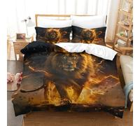 QPIRINMEX Leone Copripiumino 3D Stampato Per Camera Da Letto Animal Microfibra Morbida - Set Completo Con Federe Cuscino,Adatto Per Ragazzi E Ragazze, King（220x240cm）