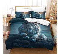 QPIRINMEX Leone Set Copripiumino 3D Animal Per Bambini, in Microfibra Ultra Morbida, Con Copripiumino Per Letto Matrimoniale King（220x240cm）