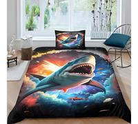 QPIRINMEX Squalo Set Copripiumino 3D Stampato Microfibra Morbida - Perfetto Per Adulti E Bambini,Single(135x200cm)