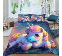 QPIRINMEX Unicorno kawaii Set Copripiumino 3d Cartone animato Con Stampa Effetto Trapuntato, Set Letto Matrimoniale in Morbida Double(200x200cm)