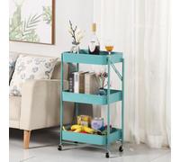 QPKZ Rastrelliera per stoccaggio con ruote, carrello da cucina pieghevole in metallo a 3 livelli, scaffale porta-cestini per verdure da cucina con ruote, scaffale per green