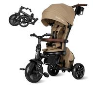 Qplay Triciclo Evolutivo COMFO MAX 6 in 1 nero | Triciclo Bebe 1 anno pieghevole in alluminio con seduta a 360°, reclinabile e capottina - per neonati da 10 a 72 mesi (beige)