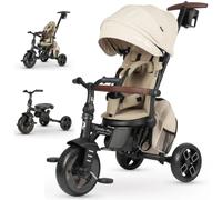 Qplay Comfo Max - Triciclo evoluzionario 6 in 1, nero, 1 anno, pieghevole, in alluminio, con seduta a 360°, inclinabile e copertura, per bambini da 10 a 72 mesi, colore: Beige