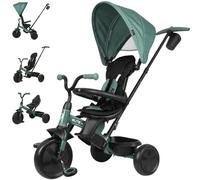 Qplay Triciclo Evolutivo Elite Platinum 6 in 1 con sedile girevole a 360° | Per bambini da 10 a 36 mesi - Controllo genitori, Capottiera XL, Poggiapiedi e telaio metallico - Colori grigio, verde e