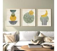 QPLGTU Set di 3 poster moderni astratti per la casa, geometria vegetale, luna, decorazione da parete, poster incorniciato (stile 3,40 x 60 cm x 3)
