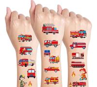 Qpout 10 Fogli di Tatuaggi Temporanei di Camion dei Pompieri per Bambini, Forniture per Feste di Compleanno da Pompieri, Adesivi a Tema Treno a Vapore, Adesivi di Ricompensa per la Classe