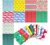 Qpout 10 pcs Christmas Cotton Linen Fabric Patchwork, 50x50 cm Multi-Color Xmas Quilting Craft Fabric Bundles, Snowflake Reindeer Christmas Tree Fat Squares Patchwork for DIY Sewing