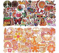 Qpout 100 Pezzi Adesivi Groovy Hippie, Adesivi Graffiti Boho, Adesivi Fiori Margherita, Adesivi Pastello Danesi, Adesivi Retrò Anni '60 '70 '80 per Bottiglia d'Acqua Valigia Chitarra Bici For Kids