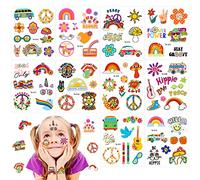 Qpout 10PCS Hippie Tatuaggio Temporaneo Trendy Hippie Flower Tattoo Sticker Tatuaggi Viso per Adulti e Bambini Love and Peace Sign Tatuaggio Temporaneo Bomboniere Accessori Hippie